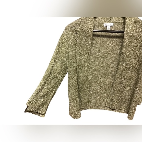 Kim Rogers chunky olive green cardigans, 3/4 sleeves, size Large - Picture 2 of 5